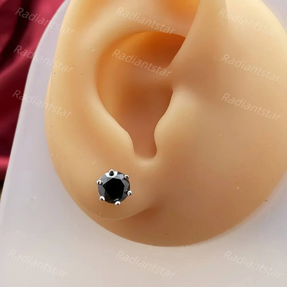 NEW Certified 2ct. t.w. Black Moissanite 6 Prone Solitaire Stud Earrings